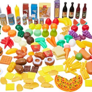 Amazon Basics Pretend Toy Play Food for Kids Ages 3 and Up, Set of 150 Pieces, Multicolor