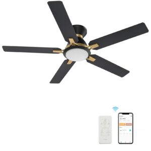Smaair 52" 5-Blade Flush Mount Smart Ceiling Fan with Dim LED Light and Remote